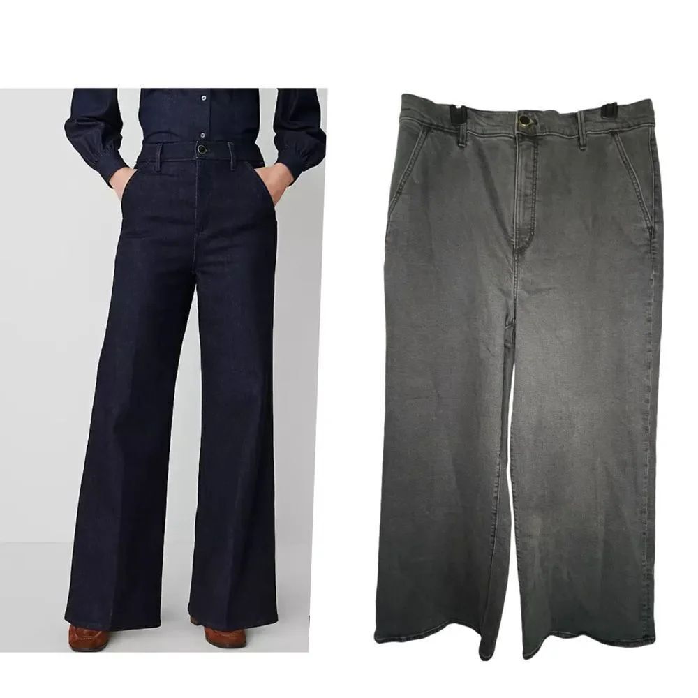 New! Ann Taylor The Trouser High Rise Gray Denim Wide Leg Women’s Jeans Sz 16